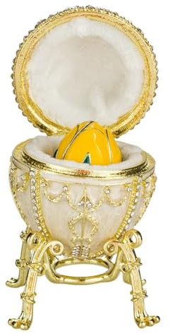 danila-souvenirs Fabergé-Stil Ei/Schmuckkästchen Rosenknospe mit Blume 9,5 cm creme Farbe