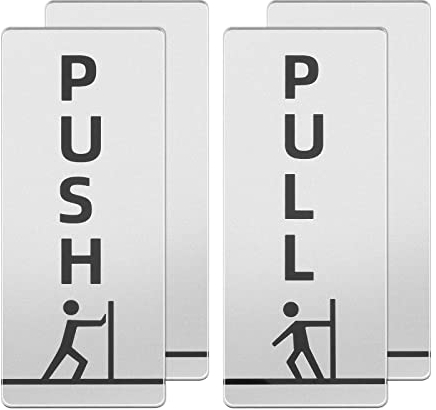 SG Store 2 pares de carteles de puerta de acrílico para puerta de empuje/tirar, autoadhesivos, impermeables, estilo vertical, para restaurante, bar, hotel, cafetería, 12 x 5 x 0,25 cm