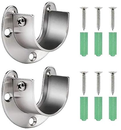Lahviuu 32mm Kleiderschrank Stangenhalter,2 pcs Kleiderstange Schrank Garderobenstange Halter Edelstahl U-förmige Rundrohr Halterung Schrankstange Kleiderstangen für Wäscheständer, Küche, Schrank,32mm