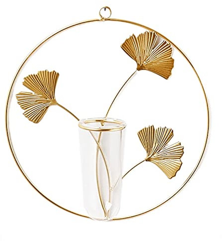 Jardiniere balcon Vase de plantes à suspendre au mur avec support de cadre en feuille de Ginkgo en métal Tube à essai en verre géométrique Jardinières hydroponiques Pot suspendu plante interieur ( Col