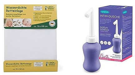 GRÜNSPECHT wasserdichte Betteinlage 70x100cm, Matratzenschutz & Lansinoh Intim-Dusche - sanfte und hygienische Reinigung, 360 ml