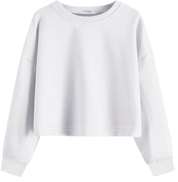Arshiner Felpa da Bambina a Maniche Lunghe Crop Top in Cotone Girocollo Pullover Top per Bambini 5-12 Anni