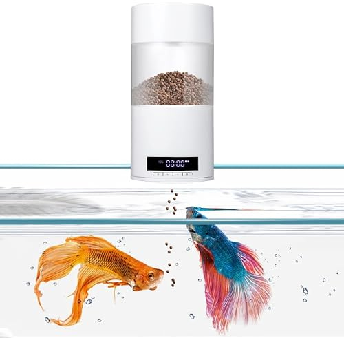 KEULEN Electric Fish Food Dispenser, 500ml Automatic Fish Feeder with LCD Display, Smart Timer, Adjustable Feeding Time and Feeding Amount, Memory Function, Fully Sealed, for Fish Tank Aquarium