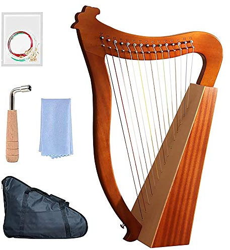 15/19-saitige Lyra-Harfe, Saiteninstrumente, antike Lyra-Handharfe mit Ton-Stimmschlüssel-Tonabnehmer und schwarzer Gigbag für Anfänger-Musikliebhaber, Kinder und Erwachsene, 15 Saiten