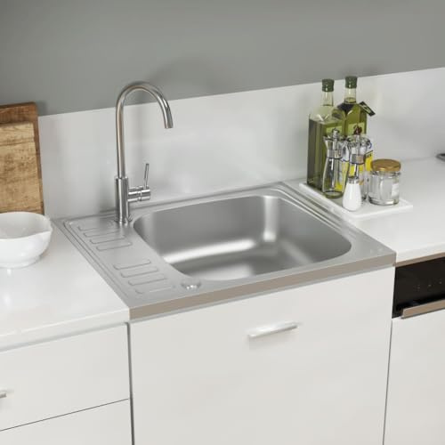 AUVYI Spüle mit Abtropffläche Set Silbern 500x600x155 mm Edelstahl Ausgussbecken Spülbecken Kitchen Sink Küchenspülen Arbeitsplatte Küche Waschbecken Spüle