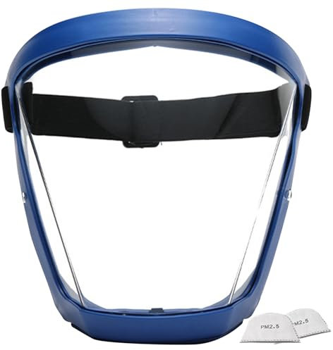 Porgeel Protector facial con 2 filtros de algodón, máscara de protección facial antivaho de alta definición con correas ajustables, máscara completa contra el viento, arena, polvo(y negro)