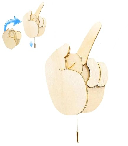 Broche amusante en bois pour doigt d'honneur - Kit de bricolage - Épingle à doigt d'honneur rabattable en bois interactive - Cadeau pour homme et femme - Épingles amusantes pour sac à vêtements, Bois