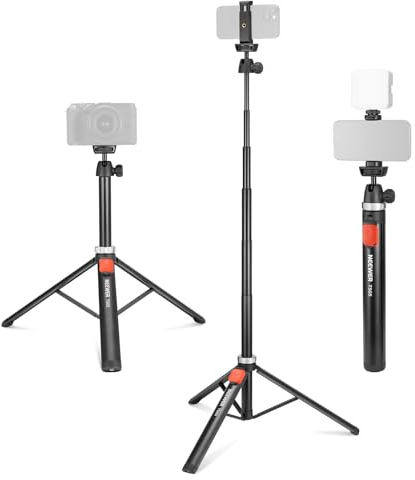 NEEWER Trípode para Móvil Celular y Cámara con Control Remoto, 165,5cm Metal Selfie Stick Travel Vlog para iPhone con Soporte Mini Phone Trípode Cámara Portátil para Canon Sony DLSR GoPro,TS05