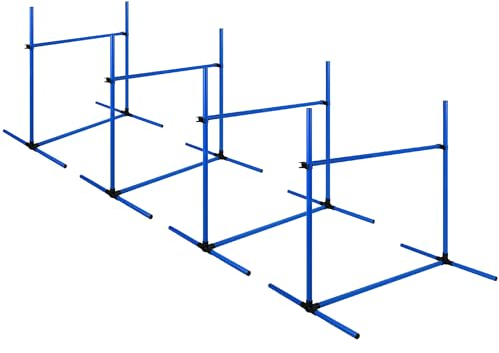FIVMEN 4X Agility Set Hunde Slalomstangen Hund Training Set Höhenverstellbar Kunststoff Hürdenset Hobby Horse Hindernisse mit Transporttasche für Hundetraining Hundesport, Blau