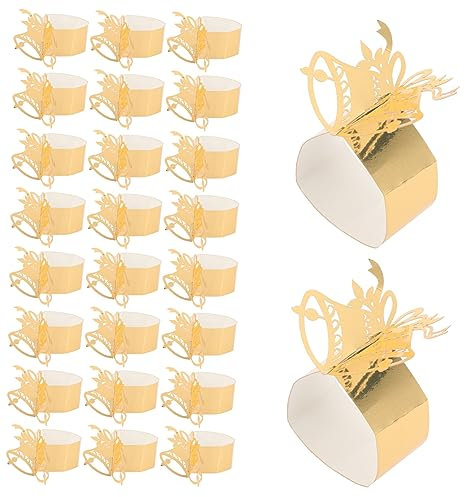 CIYODO 50stücke Weihnachts-Glocken Serviettenringe Aus Papier Für Festliche Tischdekoration Für Dinner Hochzeiten Geburtstagsfeiern Und Feiertagsanlässe Perlmuttgold