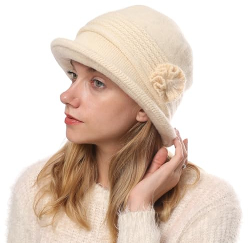 iNszkoos Damen Vintage 1920s Wolle Cloche Hut Blumen Winterhut Eimer Glocke Bowler Mütze Stricken Kleid Hüte Beanie Retro Fedorahüte Kirche Hüte Fischerhut Frauen Wintermütze Beret