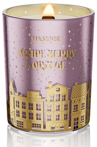 M&SENSE Traubenbeere & Orange Duftkerze im Glas mit knisterndem Docht 510g große Duftkerze natürliches Sojawachs sauber ungiftig 100 Std. lang anhaltendes Brennen Weihnachtskerzen MSDDEU0701