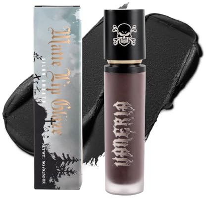 Vaneria Matte Black Liquid Lipstick and Gothic Black Series Lip Gloss, Long-Lasting Moisturizing Purple Great for Halloween Party and Gothic Makeup (0.28 Oz)