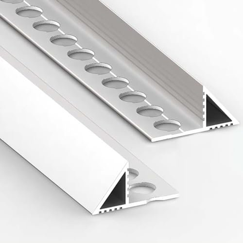 Raouoae Profil De Protection Pour Carrelage En Aluminium, Rail De Bordure 125cm X 2 Pièces, Épaisseur 8/10/12,5mm, Profil D'angle, Bandes D'extrémité Pour Protection Des Bords De Carrelage(Silver,10mm