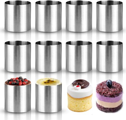10 Stück Dessertringe, Edelstahl Tortenring Backring Servierringe Kuchenring Törtchenform Puddingform, Ø 5 cm Nahtlose Mousse Form, Backringe für Backen, Dessert, Mousse