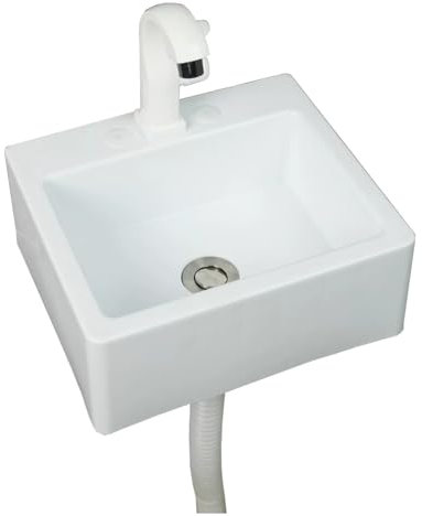 TYTFTDLD Lavabo in plastica da bagno con rubinetteria e scarico, lavabo a parete, lavabo rettangolare di design moderno, lavabo, piccolo lavabo armadio, adatto per piccoli spazi[33.5x29x13cm]
