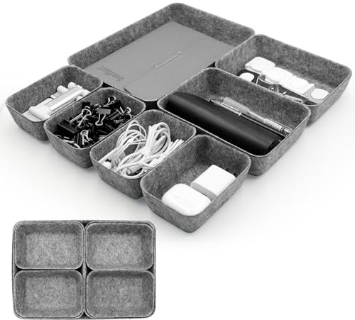 Criveple 7 Stück Schubladen Organizer Filz, Schubladen Ordnungssystem Filz, Schminktisch Organizer für Schublade, 3 Größen für Schminktisch Büro Badezimmer Nachttisch Schlafzimmer (Dunkelgrau)