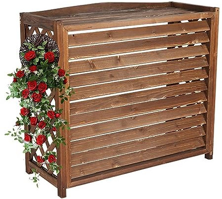 Cubierta de madera para aire acondicionado al aire libre, soporte para plantas con diseño de rejilla y rejilla oculta para unidades exteriores (110 x 50 x 85 cm)