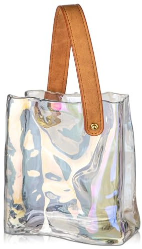 17cm Glas Blumenvase, Bunte Irisierte Vase für Blumen, Moderne Vasen mit Henkel für Raumdekoration, Verdickte Glasvase für Büro, Haus, Schlafzimmer, Hochzeitsdekoration