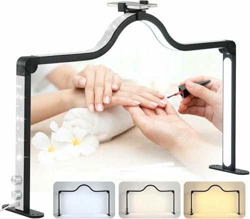 XDRGOOIUY 35-Zoll-Halbmondlicht für Nageltisch, 45 W helles Nagellicht für den Schreibtisch, mit Halterung, Lampe für Nageltisch, stufenloses Dimmen von Farbtemperatur und Helligkeit