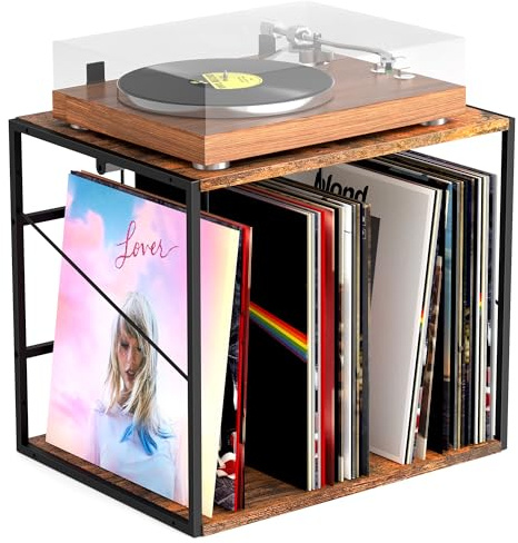 Soporte de almacenamiento de discos de vinilo para 120 LPs, soporte de pared con divisor móvil, caja de exhibición de discos sólida y organizador para álbumes, revistas, libros, archivos
