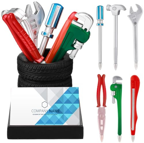 Fuyoooo 7 Pcs Tire Shape Stationery Set Tire Pen Holder Gift Business Card Holder Automotive Desk Organizer for Man Tool Wrench Pens Fun Office School Cool Mechanic Gifts Car Lover Sales Accessories