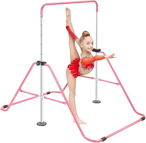 M.J COMFY-LIFE Gymnastics Bars,Horizontal Bar,Expandable Training Bar Adjustable Height 84-137cm Gymnastics Equipment for Home Girls (pink)