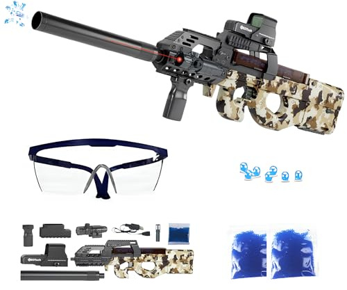 FunBlasters – Gel Blaster Gun P90 – Pistolet à Bille Eau Electrique Automatique – 20000 Balles et Lunettes – Watersoft Puissant Fusil Arme Mitraillette - Adulte Gelfire Water Gun