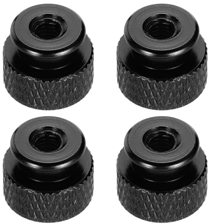MECCANIXITY 4pcs Knurled Thumb Nut, M4 12mm OD 10mm Height 6061 Anodized Aluminium Alloy Hand Screw Nut, Metal Chassis Screw for Machinery, DIY Assembly, Electronics, Bright Black