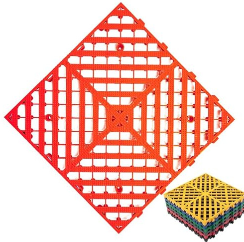 Piastrelle ad incastro per pavimento del garage, in PVC, resistenti e modulari, autodrenanti, antiscivolo, per garage, autolavaggio, officina, tappetini rimovibili, 40 x 40 x 3 cm, colore rosso, 4