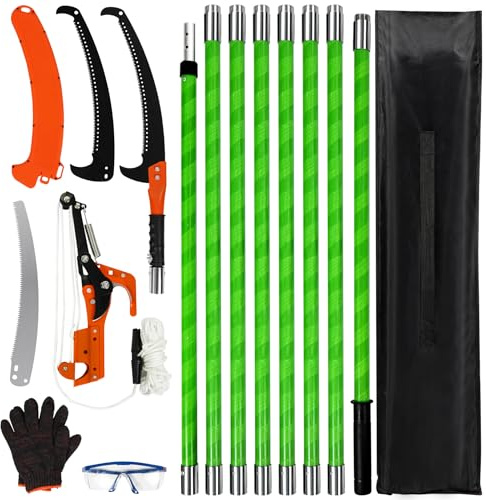 REDCAMP 27FT Tree Pruner Long Reach,Extendable Height Adustable Pole Pruning Saw Tree Pruner with Thickened Saw Blade and Scissors for High Branches Trimming