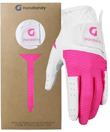 HANDLANDY Youth Golf Glove, Left Hand Kids Golf Gloves for Junior Toddler Boys Girls (Pink, Large (Age 8-10))