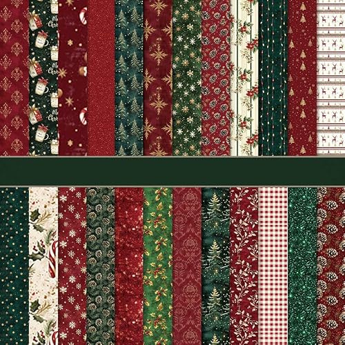 MerwDeeyt Scrapbook Papier Weihnachten Bastelpapier mit Muster (B) | 30,5x30,5 cm/12x12 in, Doppelseitiges, Winter Motivpapier, 24 Blatt, Buntes Dekopapier, für Journal Scrapbooking