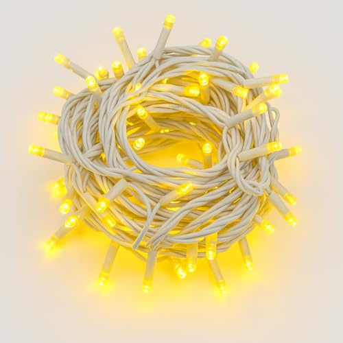 IXTRIMA Lichterkette mit 100 LEDs, 10 m, goldenes Licht, weißes Kabel, IP65, verlängerbar, totaler Flash-Effekt, Weihnachtsgirlande, Geschäfte, Balkon