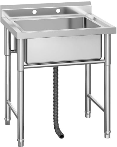Garvee Outdoor Freestanding Stainless Steel Utility Sink, Commercial Single Bowl Prep Sink with Backsplash for Kitchen, Restaurant, Laundry, Garage, Bar & Workshop – Easy Clean & Anti-Splash Design