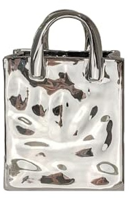 Elise Ceramic Handbag Decorative Vase - 19.3cm Luxury Designer‑Inspired Flower Vase Ornament for Table, Shelf & Living Room, Modern Home Decor - Luxury Interiors by Rowen Homes (Silver)
