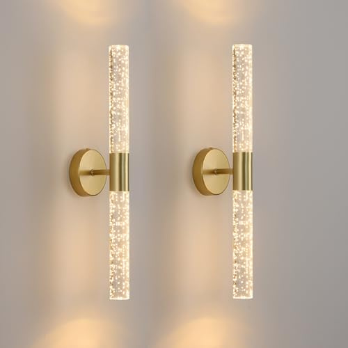 ANKBOY LED Wandleuchte Innen 2 Stücke, 6W Wohnzimmer Wandlampe Gold 3 Farbtemperatur mit Memory-Funktion, 51cm Modern Badezimmer Wandbeleuchtung für Flur Korridor, 700 LM