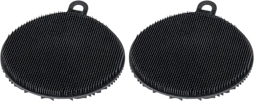 WENKO Silikon Spül-Schwamm Soft Schwarz, 2er Set kratzfreie Geschirr-Schwämme mit feiner Noppenstruktur, Aufhängeöse & Saugnapf, spülmaschinengeeignet, 55030100, 12 x 1 x 12 cm (Packung mit 2)