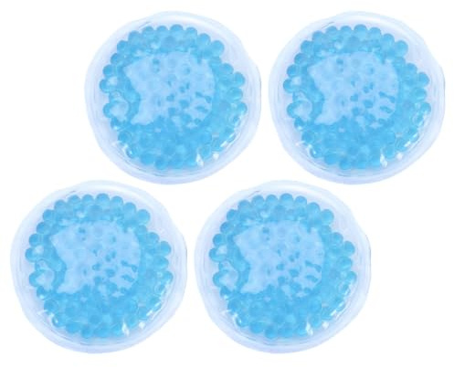 KICHOUSE Lot de 4 Compresses Rondes 8 Cm Réutilisables Billes pour Thérapie Chaude et Froide, Pack Gel Réfrigérant Bleu, Coussinets pour Soins Mammaires et Soulagement Physiothérapie