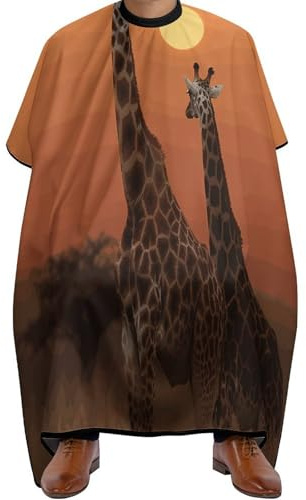 FodPand Giraffe at Sunset Barber Cape Waterproof Salon Cutting Apron Professional Large Hair Barber Aprons Hair Cutting Capes with Adjustable Snap Closure for Barber Shop Home