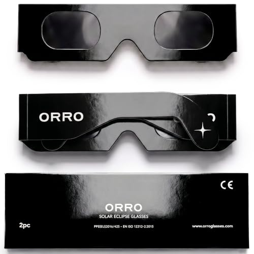 ORRO Solförmörkelseglasögon 40 mm, 2-/6-/12-pack, Certifierat Ögonskydd, Testade enligt EN ISO 12312-2:2015, CE-märkta för Direkt Solobservation - Modern Fit