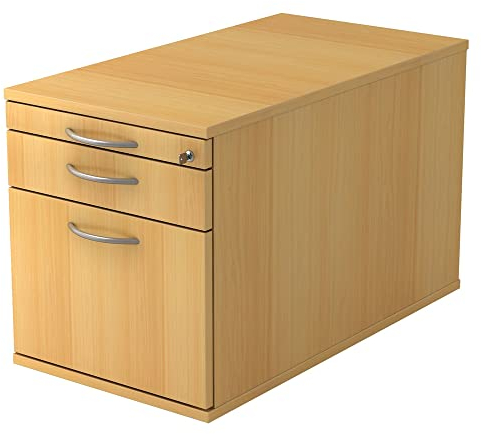 Rollcontainer TC mit 1 Schublade & 1 Hängeregister, 42,8 x 80 x 51,2 cm, Buche, Bogengriff Metall