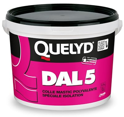 Quelyd DAL 5 Colle Polyvalente Spéciale Isolation - Sceau de 6.5 kg | Haute Adhérence - Sans Coulure - Pour Revêtements Muraux épais - Polystyrène - Liège - Intérieur - Pièces Humides