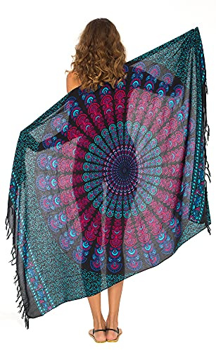SHU-SHI, donne - Costume da bagno Sarong Beach Coprire Mandala Peacock Bikini Wrap & Clip Turchese e viola