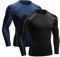 Niksa 2er Pack Herren Kompressionsshirt Funktionsshirt Langarm Sportshirt Fitnessshirt Männer Atmungsaktiv Laufshirt für Running Jogging Gym Schwarz,blau,XL