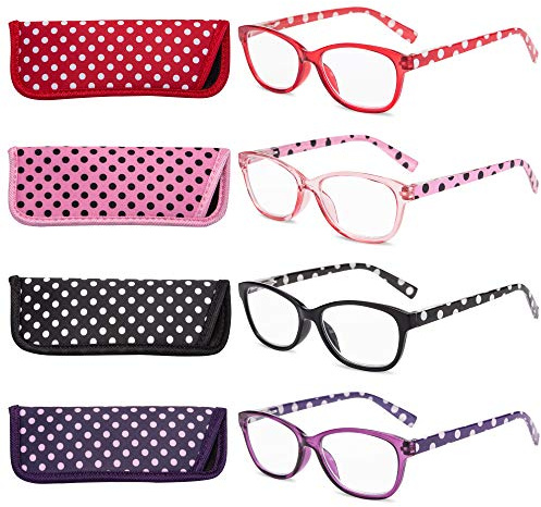 EYEGUARD Polka Dots Fashion Ladies Reading Glasses 4 Pairs Spring Hinge Readers for Women