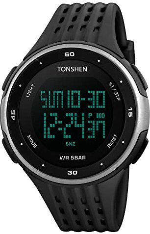 TONSHEN Uomo Donna Digitale Digitale Orologio 50M Impermeabile Outdoor LED Militare Sportivo Orologi da Polso 12H/24H Tempo Data Calendario Cronometro Plastica Lunetta e Gomma Band