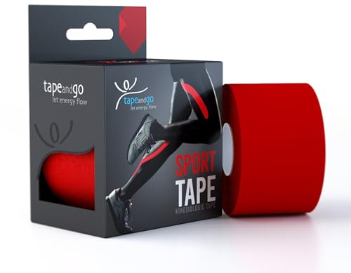 Tape and Go Kinesiologie Tape für Sportler - 5m Flexibilität, Wasserfestigkeit & Stilvolles Design für Höchstleistungen, Latexfrei Physio Tape - Rot