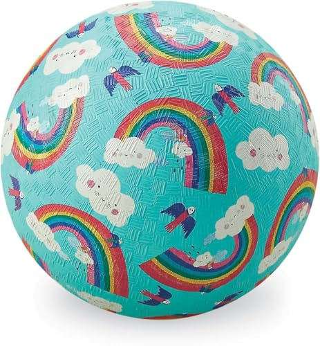 Crocodile Creek Rubber Playground Ball, Ships Inflated, PVC-Free, Durable Design for Outdoor Games and Active Ball Sports, for Kids Ages 3 Years and Up, 7” Size, Rainbow Dreams