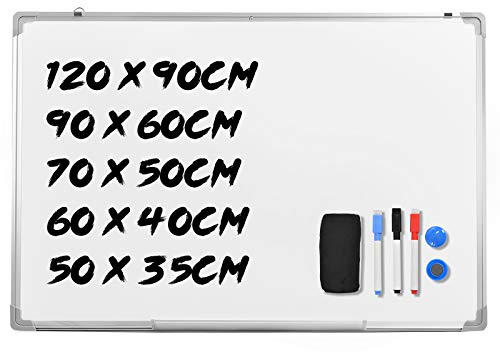 RELAX4LIFE Whiteboard, Magnettafel mit 2 magnetische Partikeln & Tafellöscher & 3 Stifte, Schreibtafel für Büro & Studierzimmer & Zuhause, Wandtafel Stifthalter mit & Aluminiumrahmen (50 * 35CM)